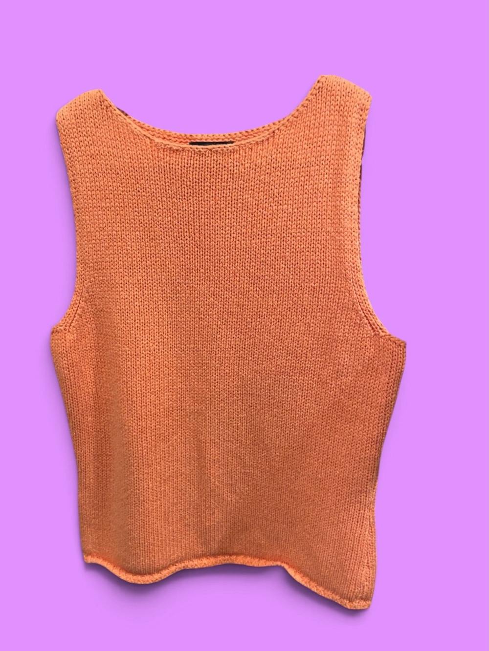 Cute cotton peach chunky knit 90s Ann Taylor sleeveless roll hem sweater casual